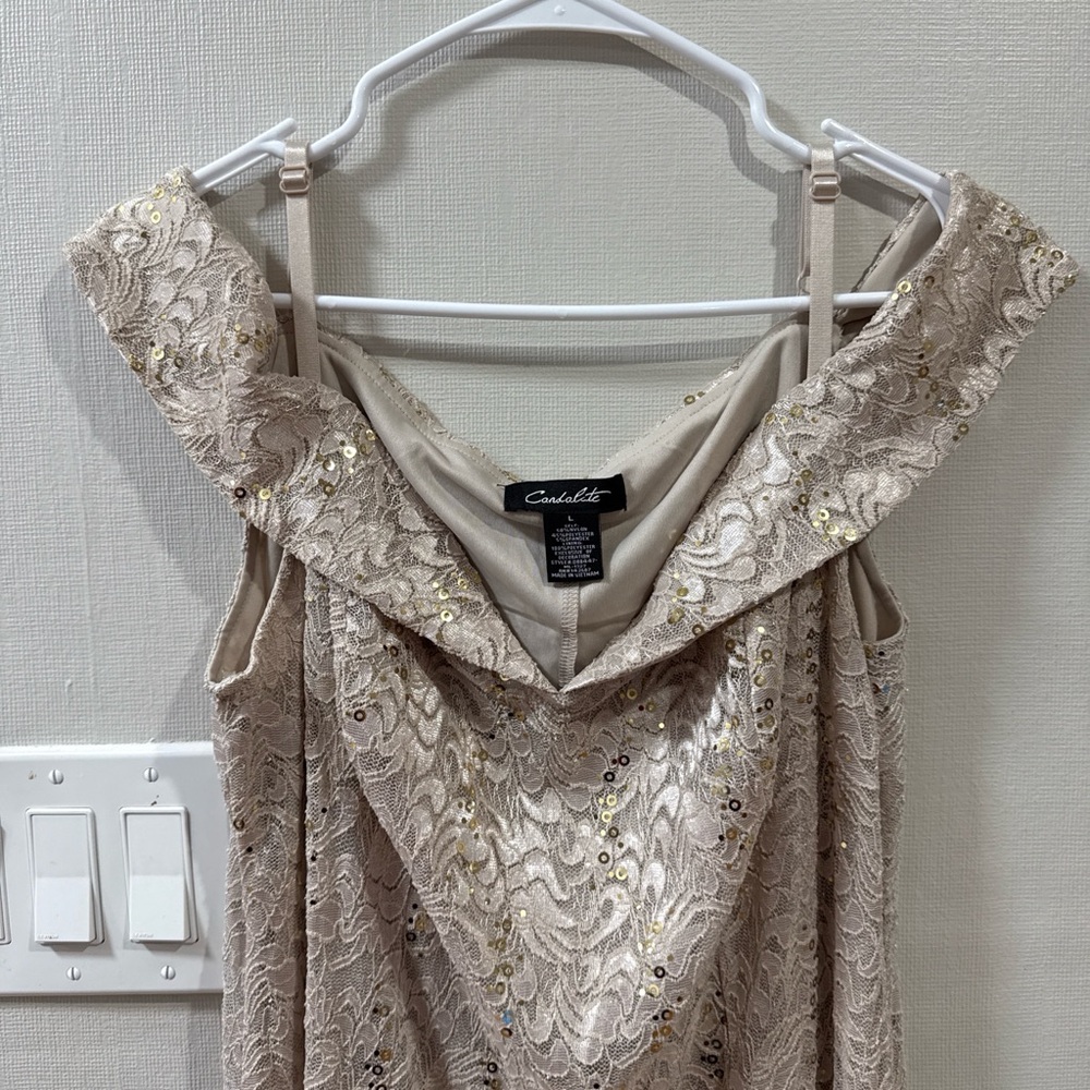 Candlelight Champagne Lace Maxi Dress with Sequin Detail